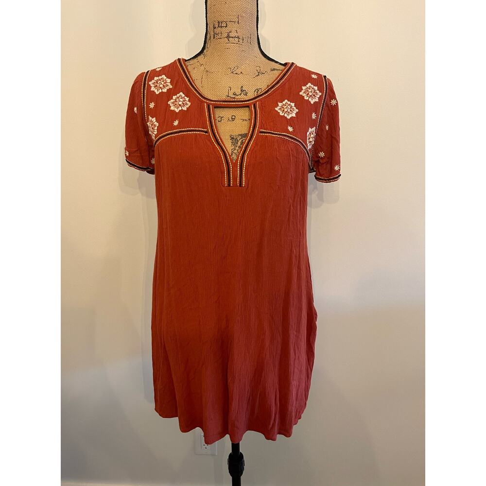 Abercrombie & Fitch Orange Dress with Floral Embroidery Size Medium